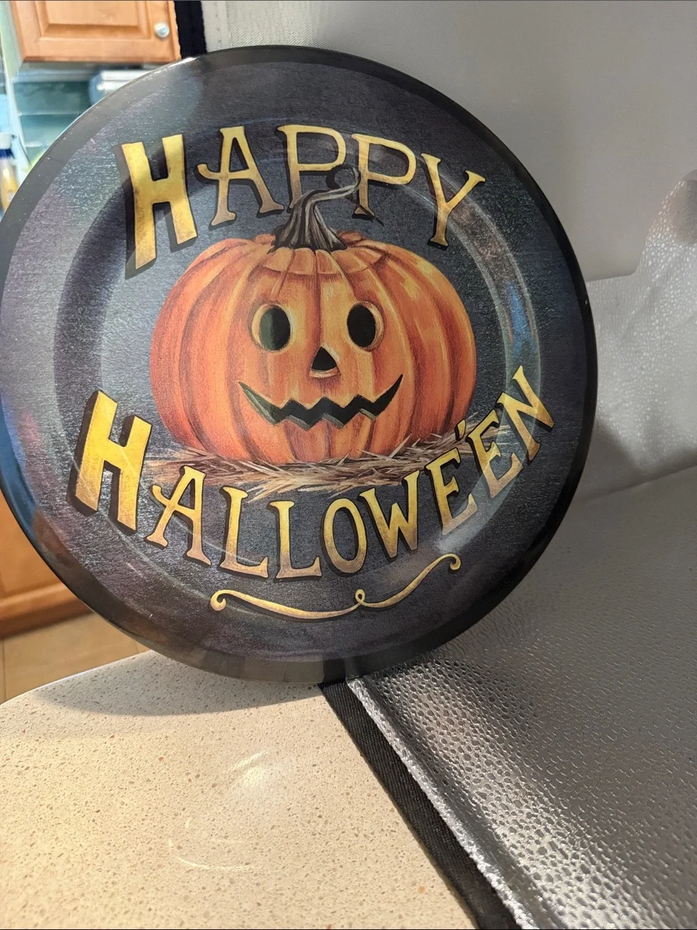 Happy Halloween Pumpkin Decorative Serving Platter - Orange